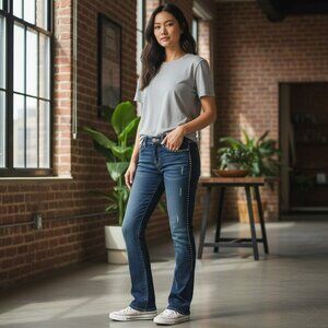 Rock and Republic Womens Size 0 M Dark Wash Studs Kasandra Boot Cut Denim Jeans